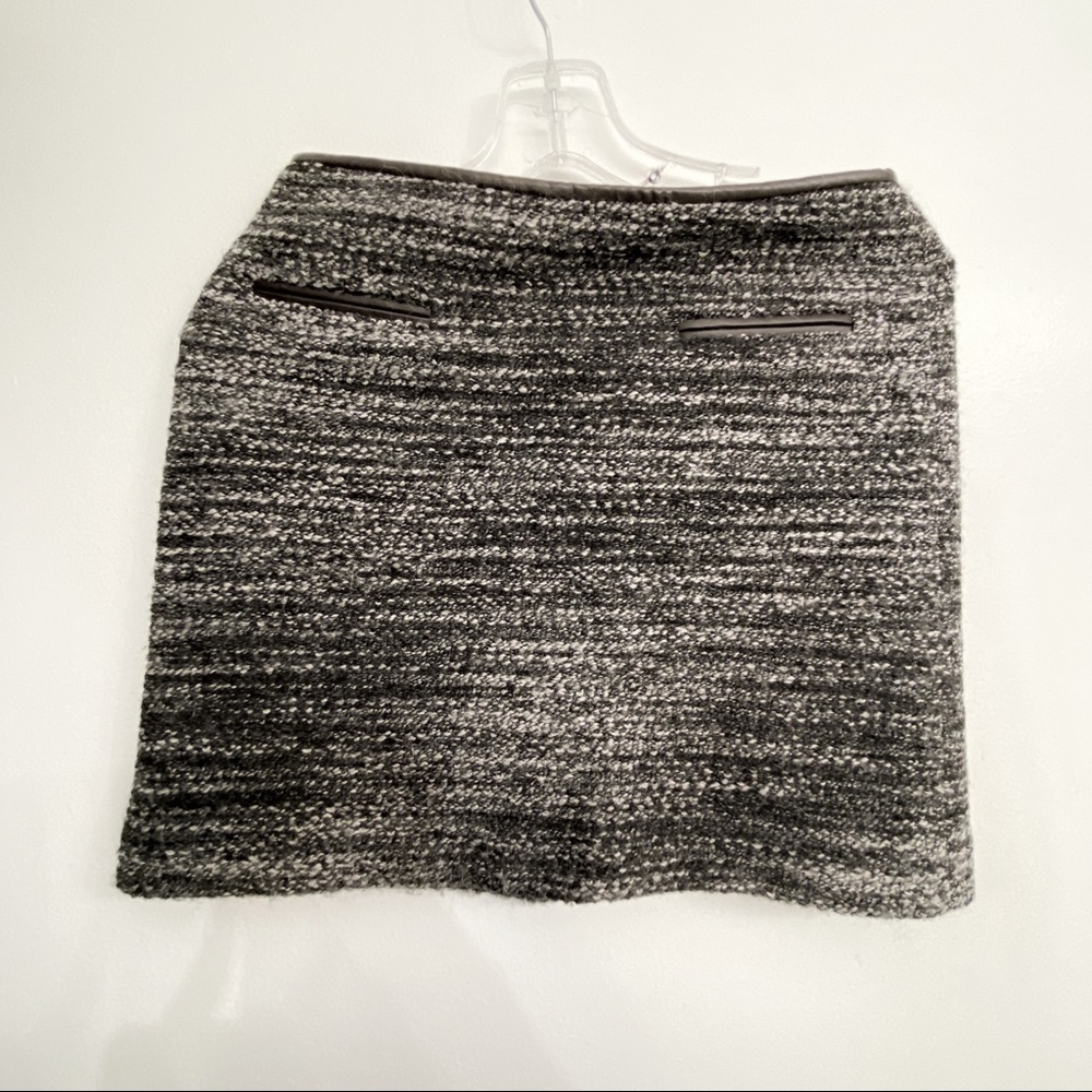 Club Monaco wool mini skirt w/ vegan leather trim